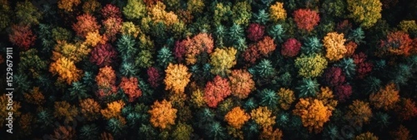 Fototapeta Vermont Forest. Aerial Panorama of Groton National Forest Showing Vibrant Autumn Colors