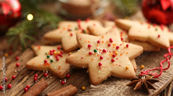 Obraz Deliciously Decorated: Star-Shaped Christmas Cookies for a Festive Touch