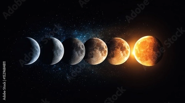Fototapeta Lunar phases against a starry backdrop.