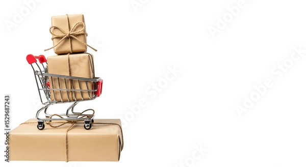 Fototapeta Tiny cart overflowing with packages