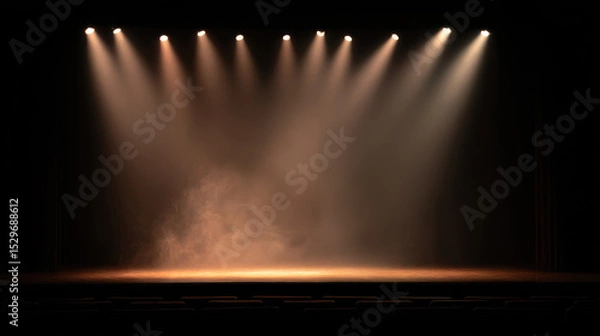 Fototapeta Dramatic Empty Stage with Spotlight and Smoke Effects for Performances