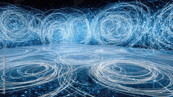 Fototapeta Abstract Light Trails in Motion with Blue Background and Stars