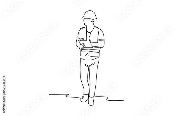 Obraz Delivery courier man records costumer package. Safe delivery of goods concept. 3d vector people character illustration. Cartoon minimal style.