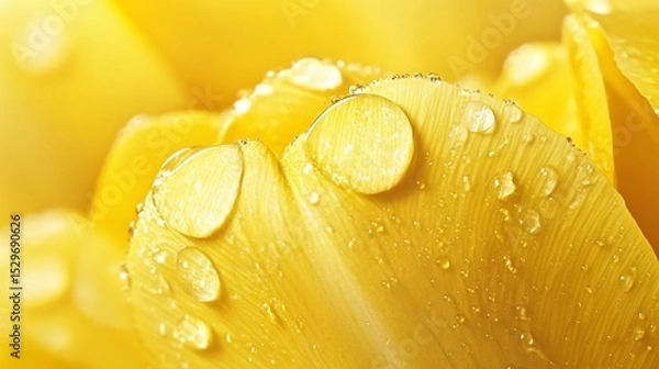 Obraz Golden Tulip Petal Adorned with Sparkling Water Droplets in Macro Detail