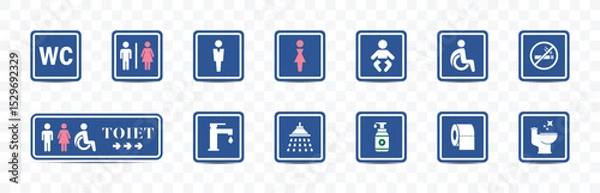Fototapeta WC icon set.Toilet icons collection. Male and female restroom. WC direction, baby changing table room, toilet signs, WC signs collection. bathroom symbol, vector illustration