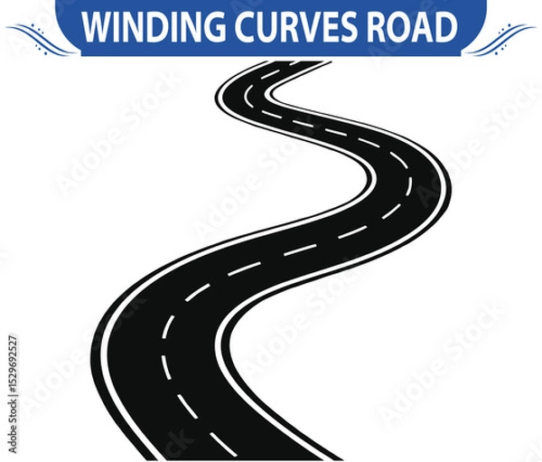 Fototapeta Curvy winding road seen from above, isolated on a transparent background. Vector illustration of a twisting roadway