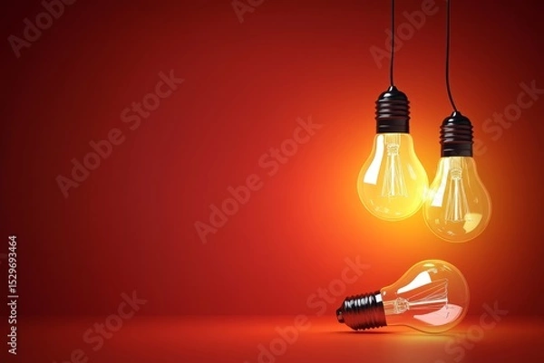 Fototapeta Colorful Glowing Light Bulbs on Red Background, Symbolizing Innovative Ideas and Creative Solutions