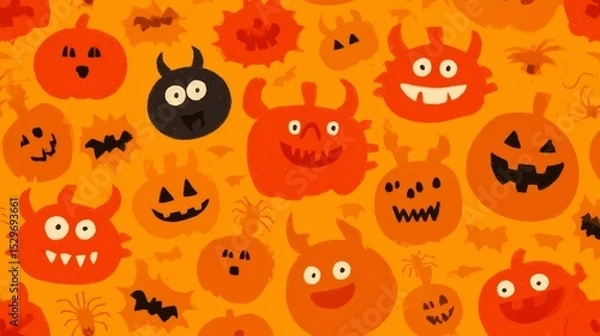 Fototapeta Charming Autumn Patterns Featuring Halloween Characters in a Fun, Spooky Celebration Theme Design