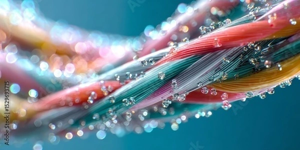 Fototapeta Vibrant and Colorful Intertwined Data Cables with Glowing Spheres, Modern Digital Network Concept