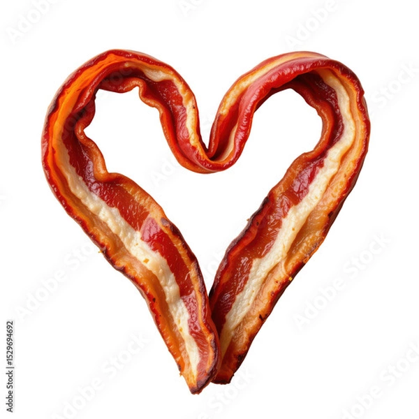 Fototapeta heart shape made from two curled strips of bacon, on transparent background
