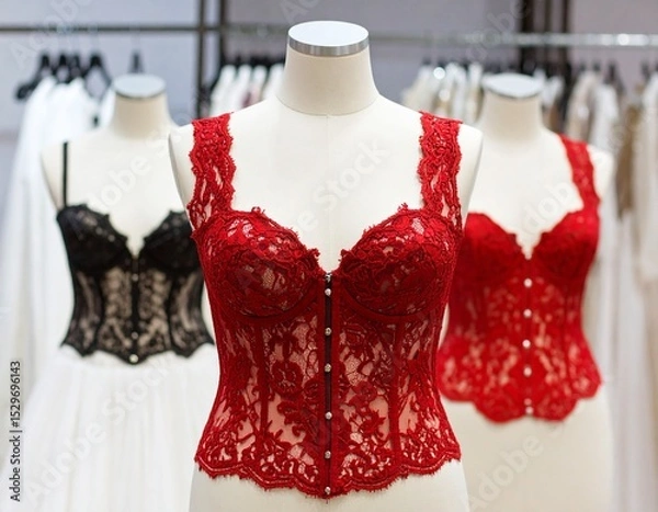 Fototapeta red lace corset on display for sale AI generated