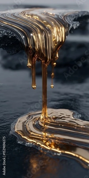 Fototapeta Golden Stream Deposition, Luxurious Metal Spread Forming Beautiful Patterns on Dark Base Style