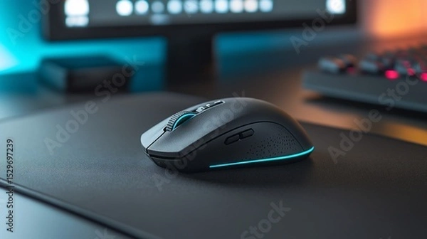Obraz Sleek wireless computer mouse showcasing futuristic gaming setup ambiance