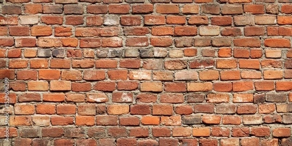 Fototapeta Panoramic View of a Rustic Brick Wall, Detailed Texture in Red and Brown Shades, Perfect Background