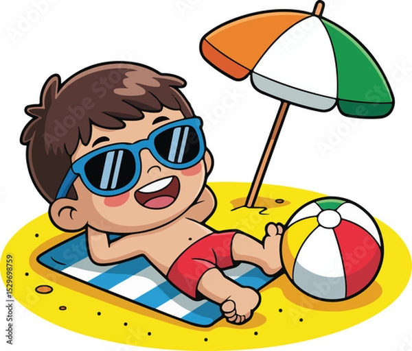 Obraz Boy Relaxing on the Beach in Summer