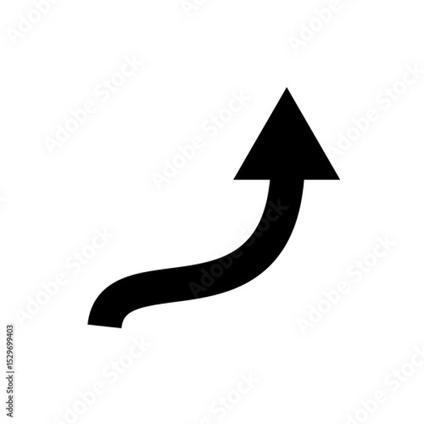 Fototapeta Black curved arrow pointing upward on white background, simple vector icon design for navigation, growth, progress and direction concepts