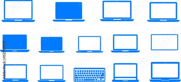 Obraz Set of blue laptop and keyboard icons on white background