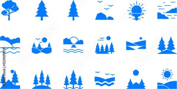 Obraz Blue Landscape Icon Set Vector
