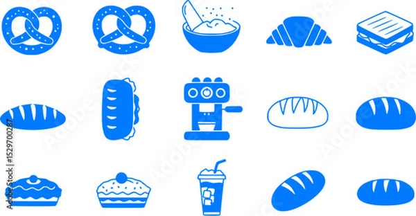 Obraz Blue Food Icon Set on White Background