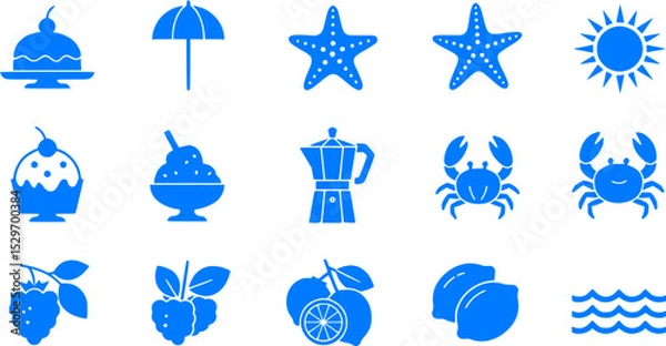 Obraz Blue Summer Holiday Icons Set