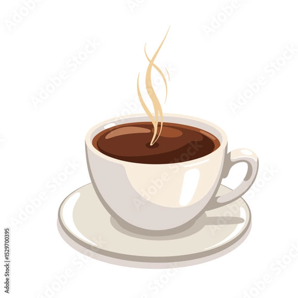Obraz Espresso cup with steaming hot beverage on a white saucer  