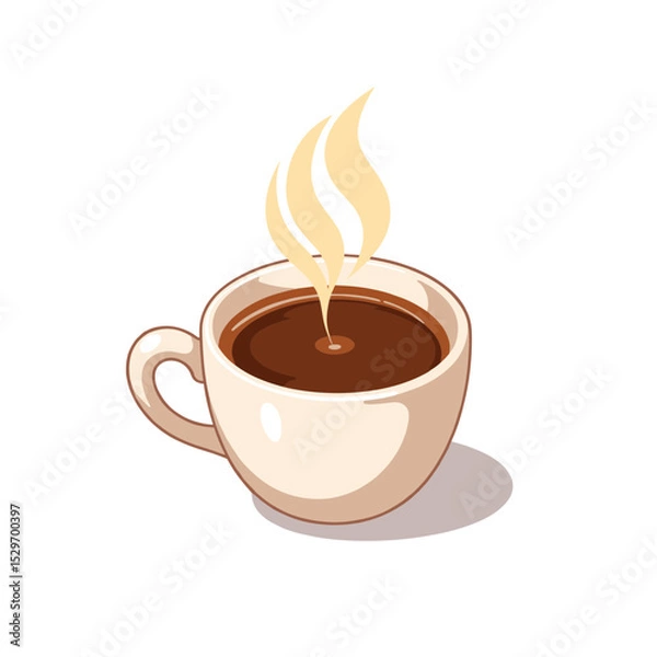 Obraz Cup of hot espresso with steam on a white background  