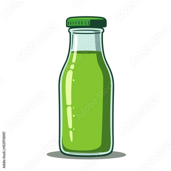 Obraz Green juice in clear bottle with a green lid on white background  