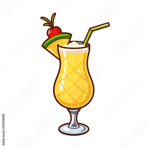 Obraz Pina colada cocktail with cherry and pineapple garnish in glass  
