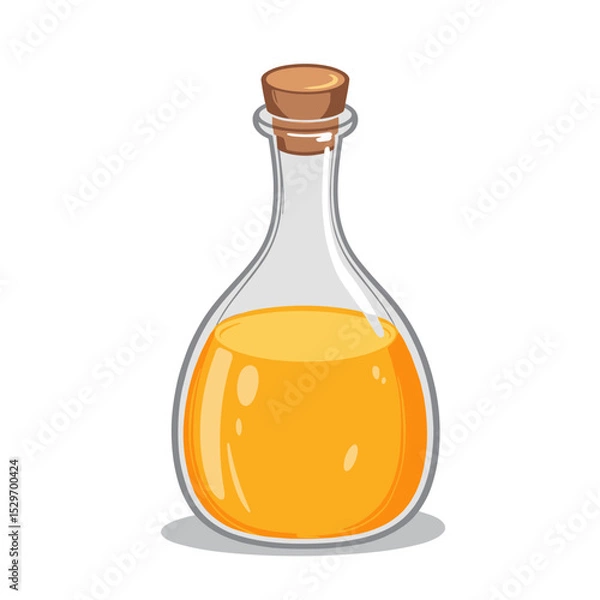 Obraz Glass bottle filled with yellow oil on a white background  