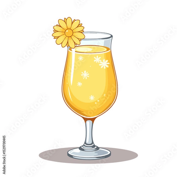 Obraz Tropical cocktail with yellow flower garnish in a clear glass  