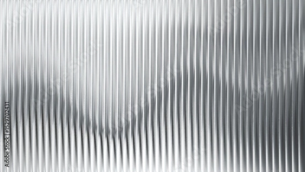 Fototapeta Corrugated metal texture with ribbed glass background and steel sheet pattern. Abstract window in silver and white 3D with fluted panel stripes. Premium wall ripple with blur, gradient light.