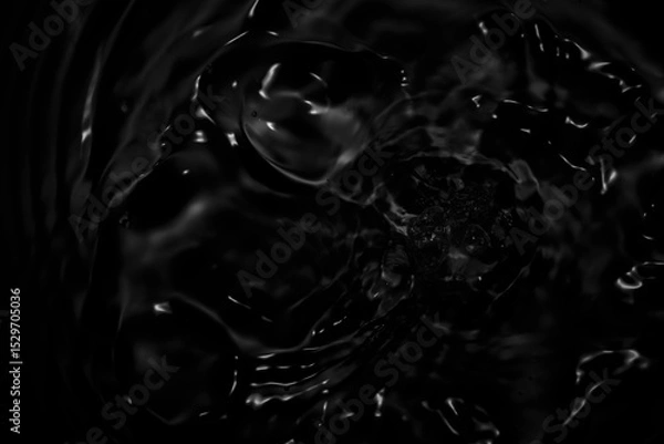 Fototapeta Black Liquid Surface with Fluid Motion and Reflection Patterns