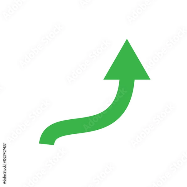 Fototapeta Curved arrow pointing upward icon, Green directional arrow vector symbol