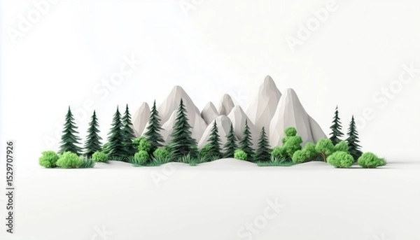 Fototapeta Stunning White Canvas: A Seamless Blend Of Nature Featuring Forests And Mountains
