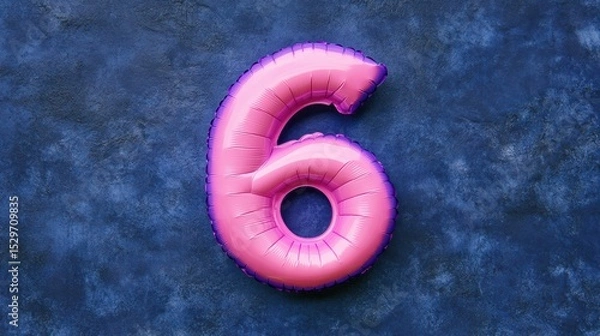 Obraz A vibrant pink balloon numeral six against a dark textured backdrop, perfect for birthday celebrations, event invitations, or party decorations, adding a playful touch to any occasion,