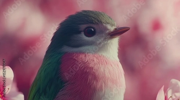 Obraz A close-up portrait of a colorful bird against a soft pink background, perfect for wildlife-related projects, nature-themed decor, or educational materials about avian species,