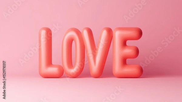 Obraz Bright and playful 3D text spelling LOVE in a soft coral hue, set against a matching pink backdrop, Ideal for romantic themes, weddings, or social media posts celebrating affection,