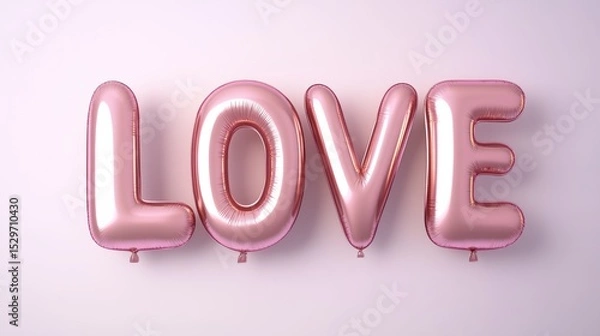 Obraz A stylish display of glossy pink balloons spelling LOVE, perfect for romantic occasions, celebrations, or event decorations, Ideal for marketing materials, social media, and personal projects,