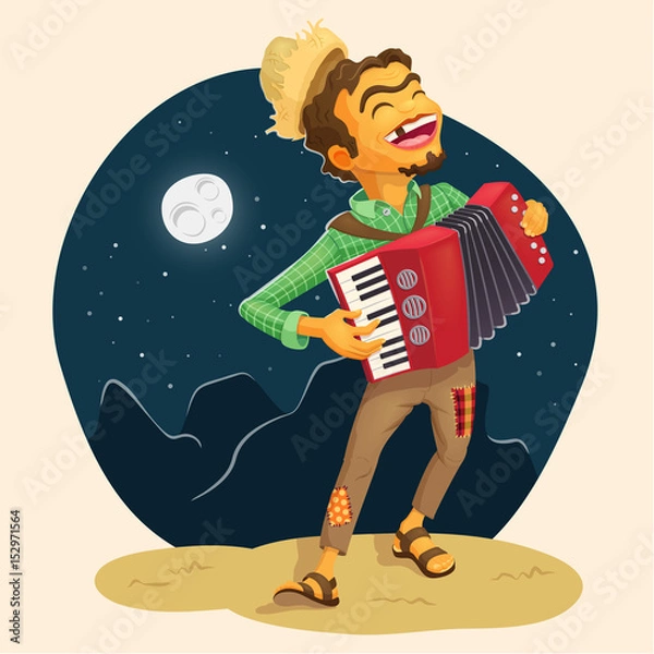 Fototapeta Happy peasant playing the accordion - Detailed illustration for brazilian june party themes