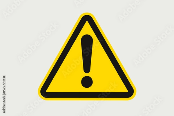 Fototapeta Warning sign with exclamation mark. Yellow triangular hazard symbol. Safety caution icon for attention, danger and risk. Isolated vector illustration on white background.