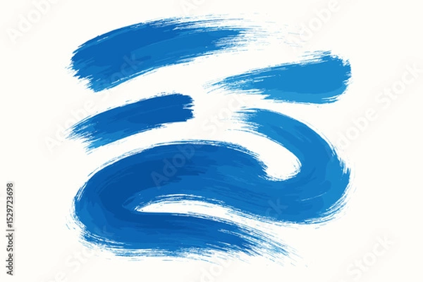 Fototapeta Abstract blue paint brush strokes isolated on white background. Dynamic artistic smear texture. Modern creative design element. Hand drawn gouache or acrylic art illustration.