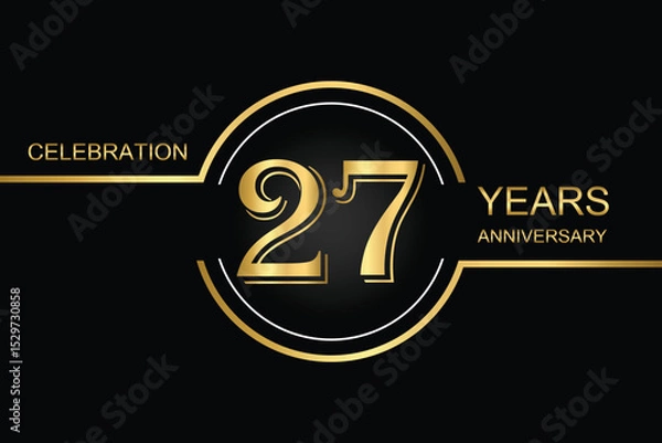 Fototapeta Luxury 27th anniversary celebration design with gold text on a dark background. Perfect for elegant event invitations, milestone banners, or corporate anniversary templates.