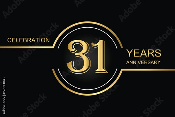Fototapeta Luxury 31st anniversary celebration design with gold text on a dark background. Perfect for elegant event invitations, milestone banners, or corporate anniversary templates.
