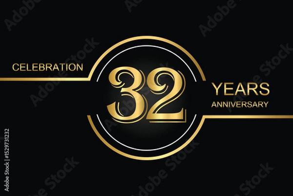 Fototapeta Luxury 32nd anniversary celebration design with gold text on a dark background. Perfect for elegant event invitations, milestone banners, or corporate anniversary templates.