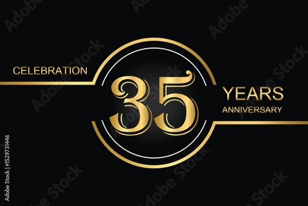 Fototapeta Luxury 35th anniversary celebration design with gold text on a dark background. Perfect for elegant event invitations, milestone banners, or corporate anniversary templates.