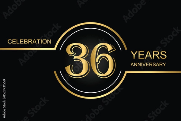 Fototapeta Luxury 36th anniversary celebration design with gold text on a dark background. Perfect for elegant event invitations, milestone banners, or corporate anniversary templates.