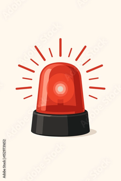 Fototapeta Red flashing alarm light vector illustration. Emergency siren beacon for warning and attention. Danger signal icon for police or ambulance. Security alert concept isolated on white.