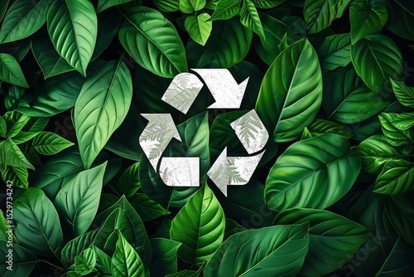 Fototapeta Vibrant Leaves with Recycling Symbol: A Blend of Nature and Sustainability