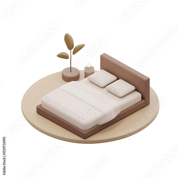 Obraz Isometric Wooden Bed Illustration on a Transparent Background