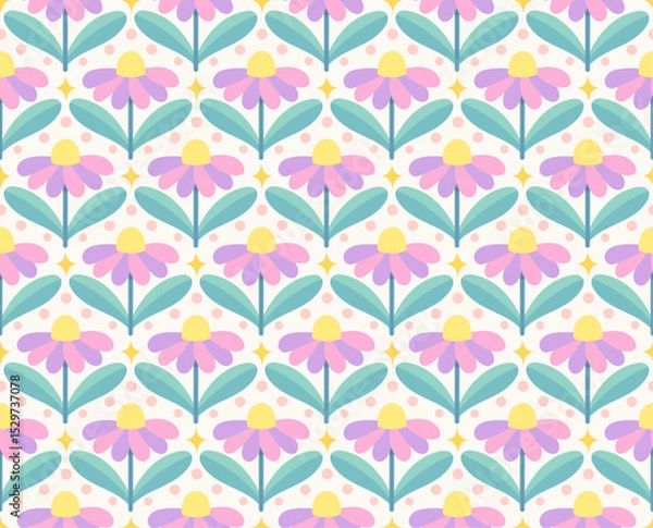 Obraz Modern cute floral art deco seamless pattern. Vector damask illustration with leaves. Decorative botanical background.